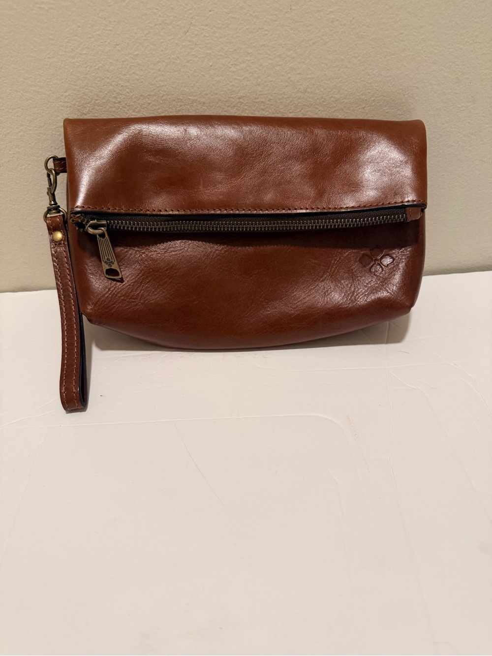 Patricia Nash Brown Leather Fold-Over Wristlet Clutch Pouch